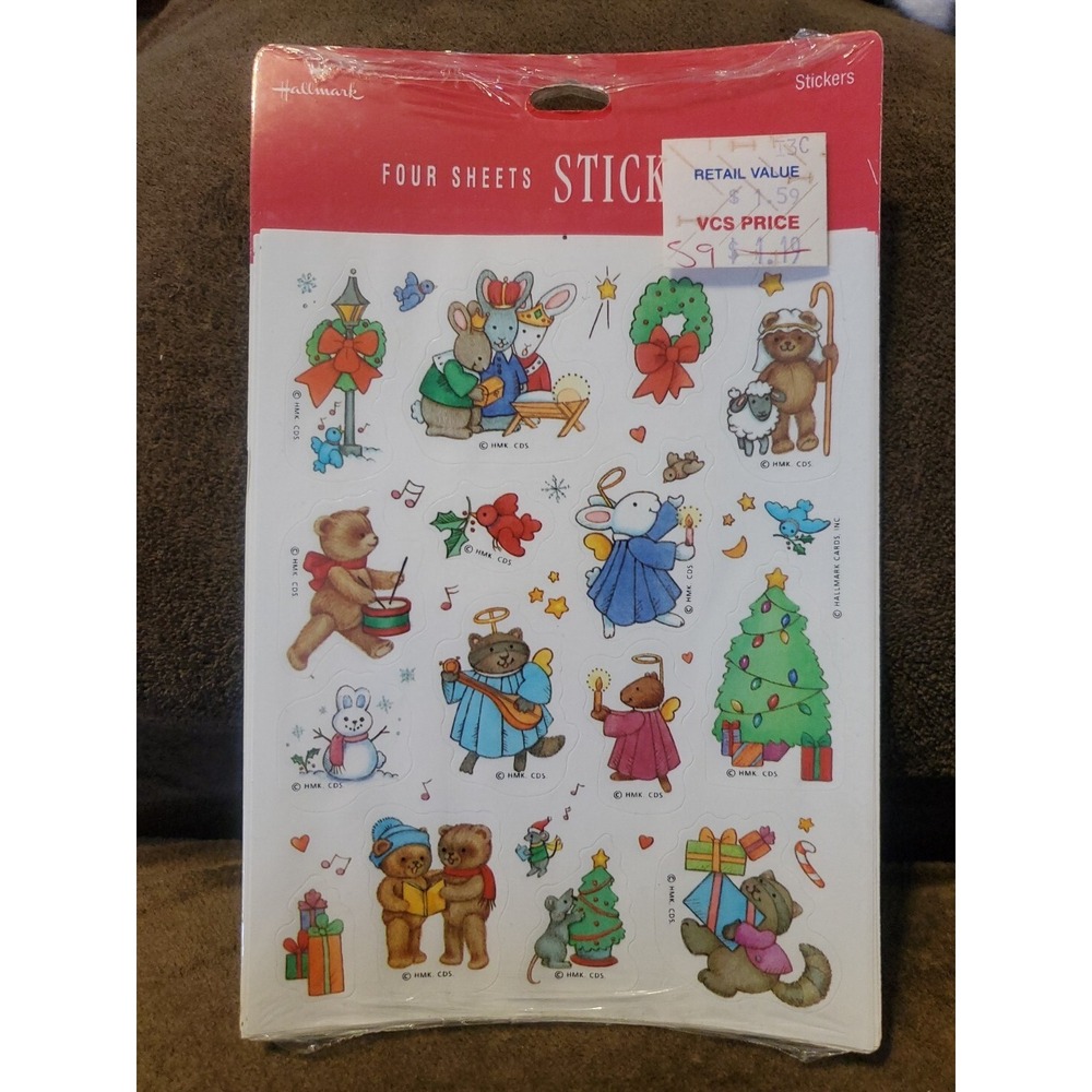 Vintage Hallmark Christmas Animals Mice Bunny Bears 4 sheets SEALED  Sheets